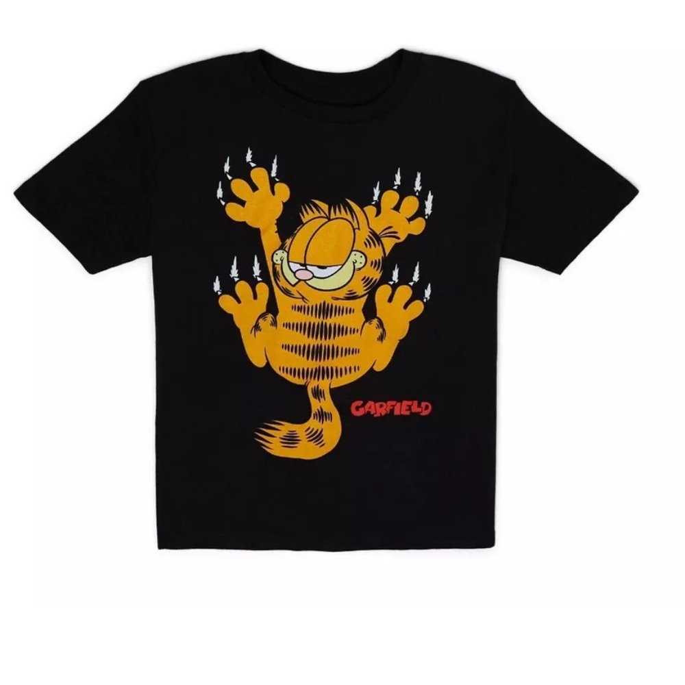 Vibrant Orange and Black Garfield Graphic Short Sleeve Tee